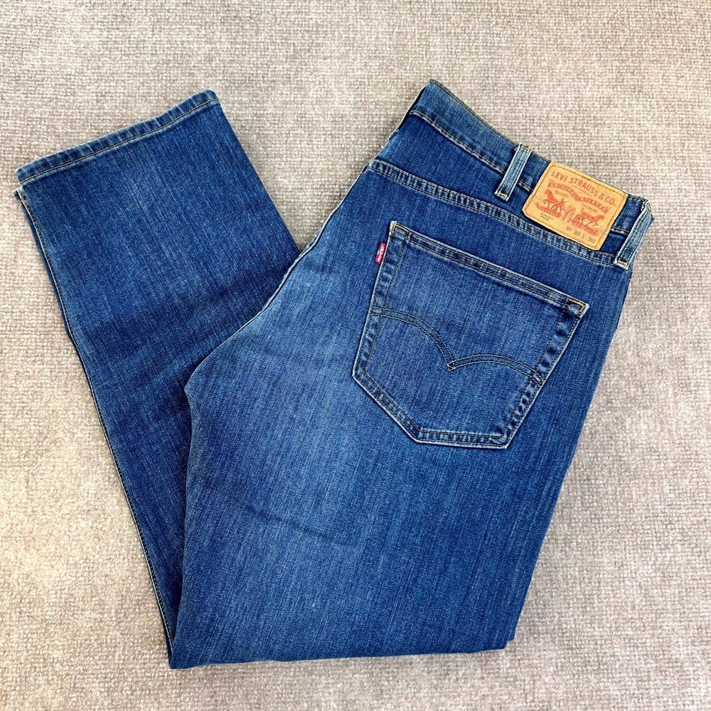 Levis 502 Jeans Mens 38x30 Blue Denim Cotton Stretch All Season Tech Taper Fit